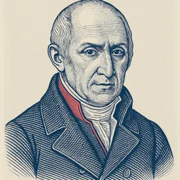Stylized blueprint portrait of Alessandro Volta