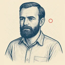 Stylized blueprint portrait of Bob Widlar