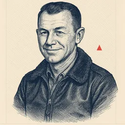 Stylized blueprint portrait of Chuck Yeager