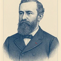 Stylized blueprint portrait of Clemens Herschel