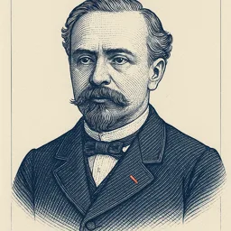 Stylized blueprint portrait of Gaston Planté