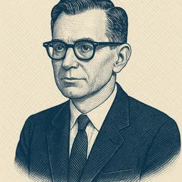 Stylized blueprint portrait of John D. Kraus