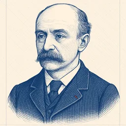 Stylized blueprint portrait of Lord Rayleigh
